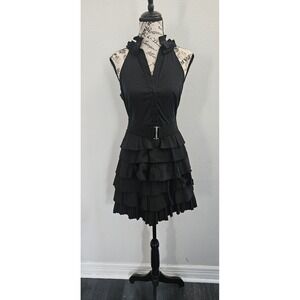 BCBG Maxazria Sz 4 Little Black Dress Avant Garde Ruffle Button Victorian